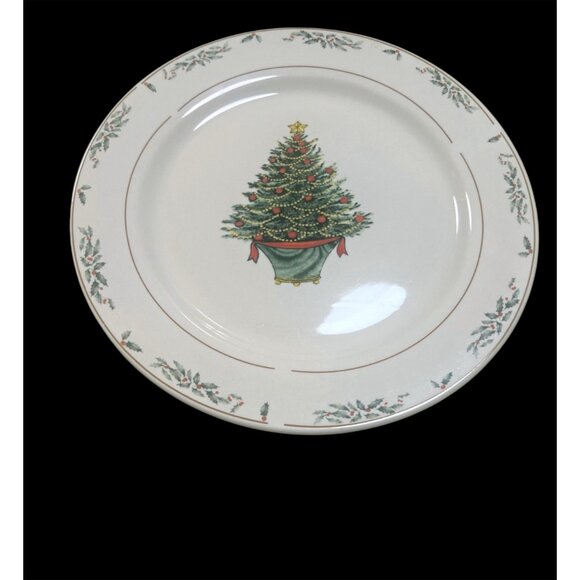 East Bay Import Co. Holiday Dinner Plate With Christmas Tree Design Porcelain Wh - Picture 1 of 4